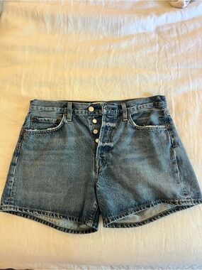 Agolde Button-Fly High-Rise Denim Shorts in Blue Wash